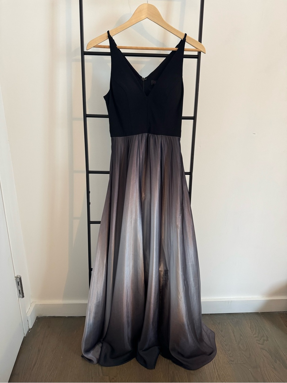 Aqua Black to Gray Ombre V-Neck Maxi Dress